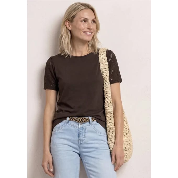 Shirt met ronde hals en kanten mouwen