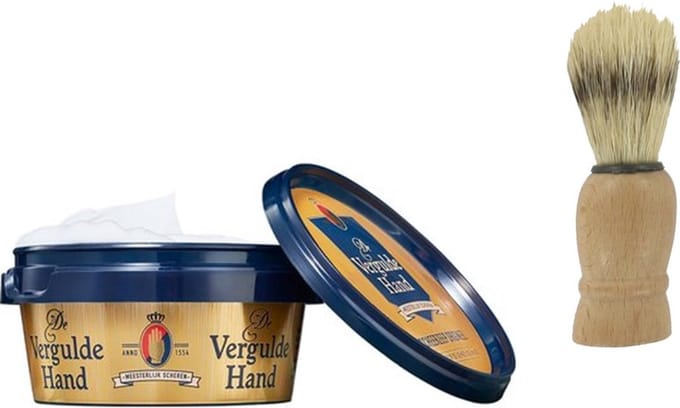 Vergulde Hand Scheerzeep + Houten Scheerkwast