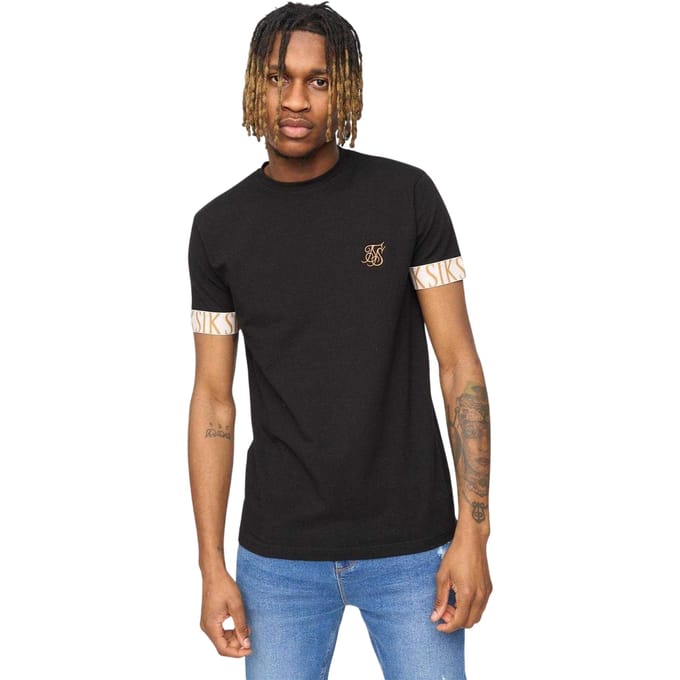 SikSilk Heren Tech Logo Geprinte Mouwen T-Shirt (Zwart)