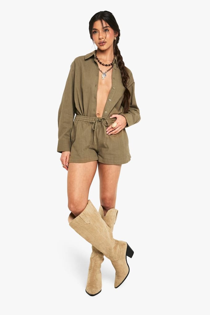 boohoo Dames Linnen look oversized shirt | Kaki | Maat: 36