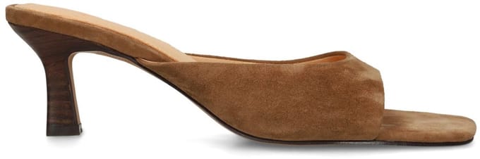 Manfield - Dames - Cognac suède sandalen met hak - Maat 36