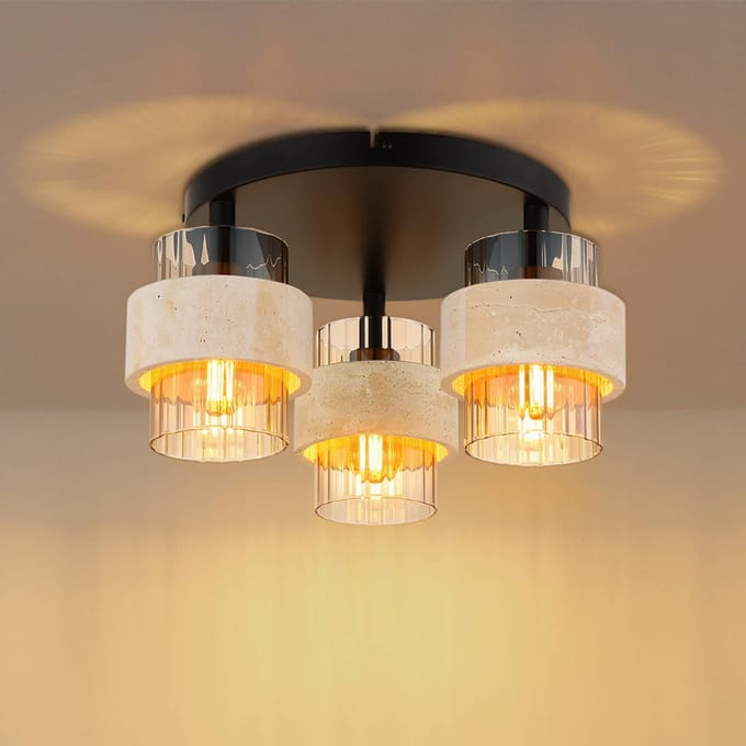 Globo Plafondlamp Daren, 3-lamps, beige/amber/zwart, Ø 38 cm, E27
