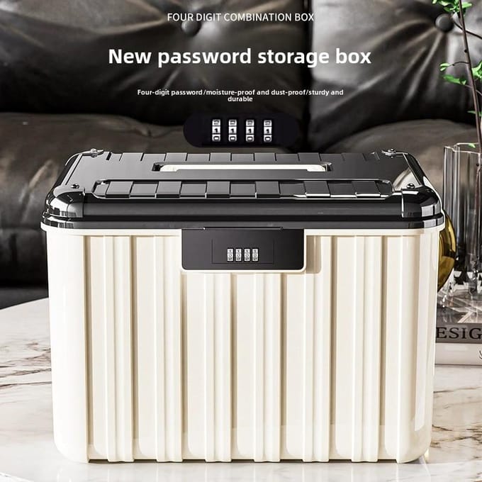 Opbergkist met veiligheidsslot, dubbellaagse organizer voor documenten en sieraden beige
