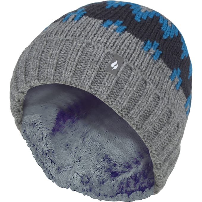 Heat Holders - Geribbelde zachte muts met pom-pom voor jongens - Pebble Melange / teal / navy