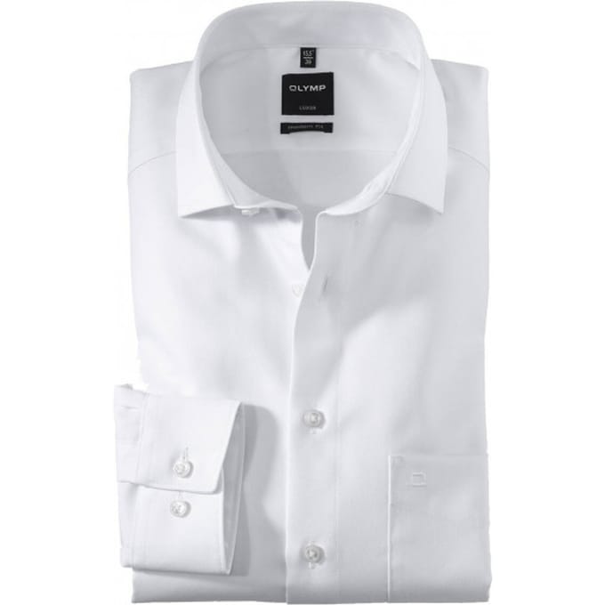 OLYMP Luxor modern fit overhemd - wit twill - Strijkvrij - Boordmaat: 41