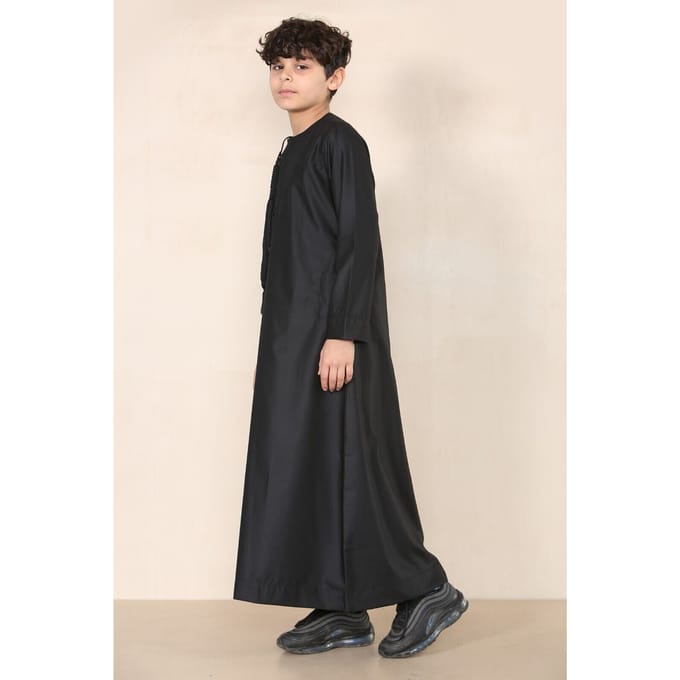 Zwarte Thobe voor jongens, Emirati Jubba, islamitische kleding, kaftan, Eid-kwastjes