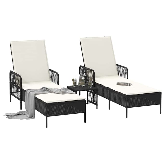 vidaXL - Ligstoel - 3 - st - poly - rattan - Zwart - en - Crème - Wit
