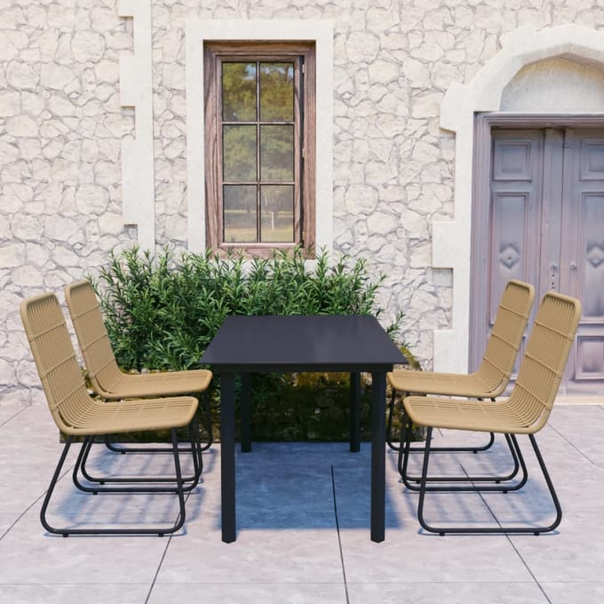 vidaXL - 5-delige - Tuinset - poly - rattan - en - glas