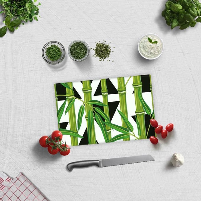 Bamboe Patroon Tempered Glas Snijplank 20cm x 30cm - Glassnijplank