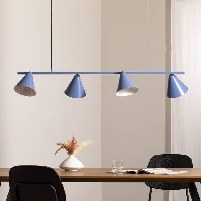 ALDEX Hanglamp Form 4, blauw, metaal, 4-lamps, kegelvormig, E27