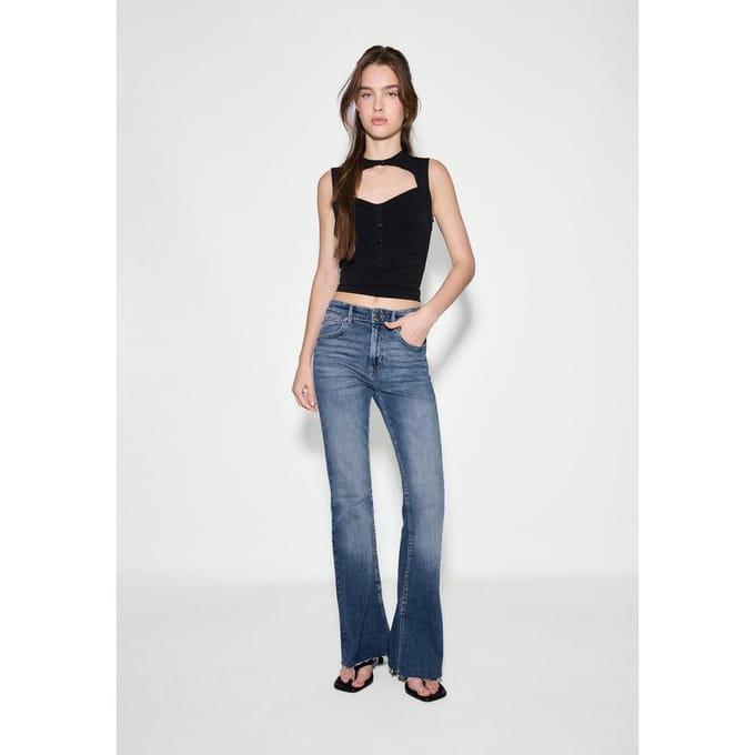 Stradivarius D74 flared split jeans  LICHTE MIDDENBLAUWE DENIM WASSING 32