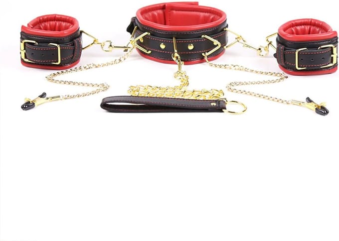 Smart Moves - Collar met Boeien, Leiband en Tepelklemmen - Zwart/Rood