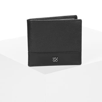 HUGO Leren portemonnee Quantic 4CC Wallet Black zwart