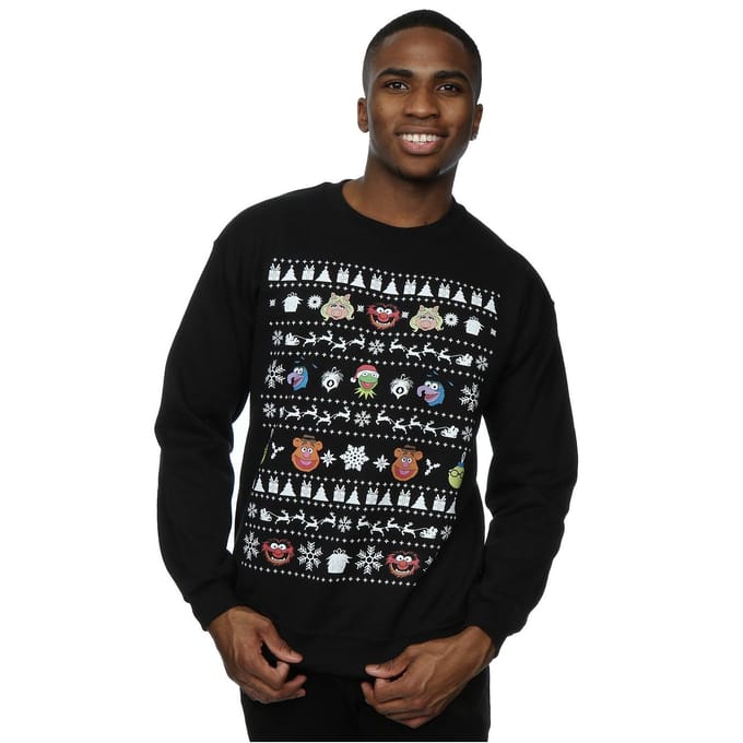 Disney Heren The Muppets Kerstmis Hoofden Sweatshirt (Zwart)