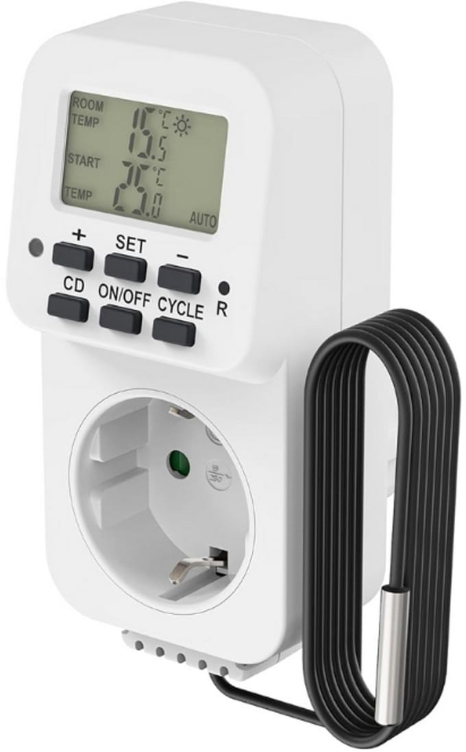 Thuys – Digitaal Thermostaatstopcontact – Met Externe Sensor – En Timer – Vorstbestrijding – 3600W – Wit