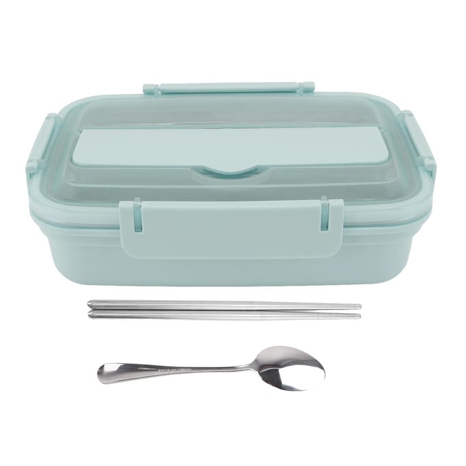 Lunchbox 3 Compartimenten 304 Roestvrij Staal Plastic Bijpassende Lepel Eetstokjes Draagbare Lunch L white