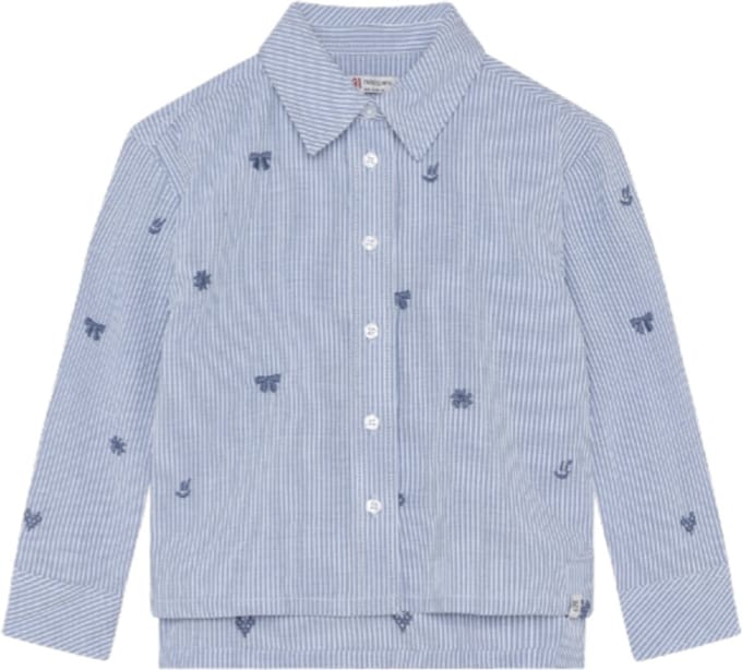 Noppies - Blouse - Streepmotief - Opstaande kraag - Light Blue - Maat 98