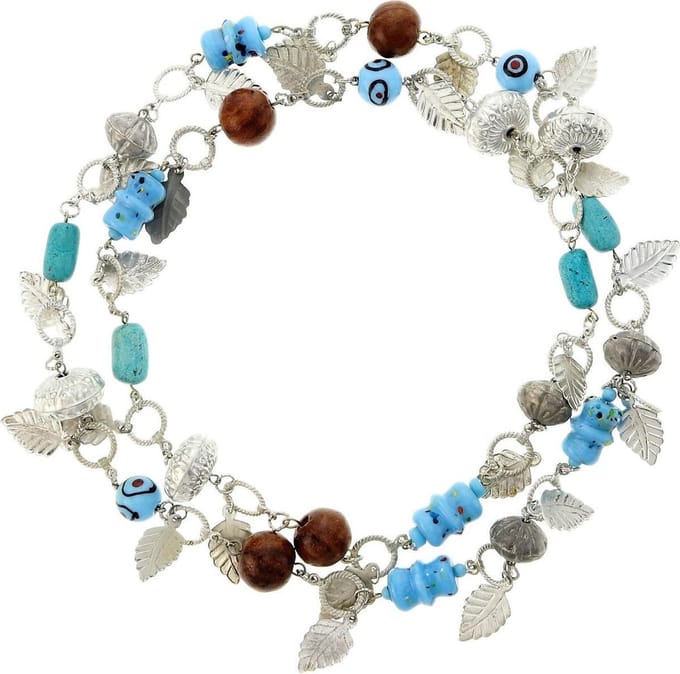 Behave - Lange ketting met bruine en paarse glaskralen