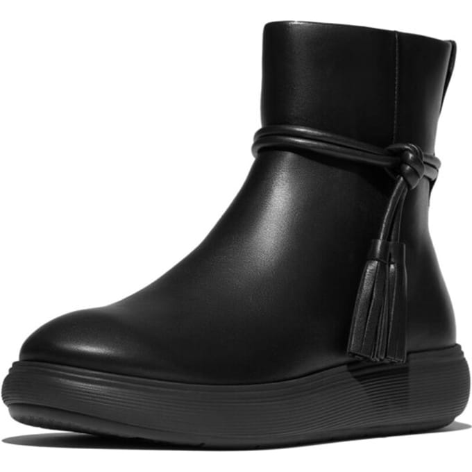 FitFlop IQ-Comff Tassel Leather Short Boots ZWART - Maat 38