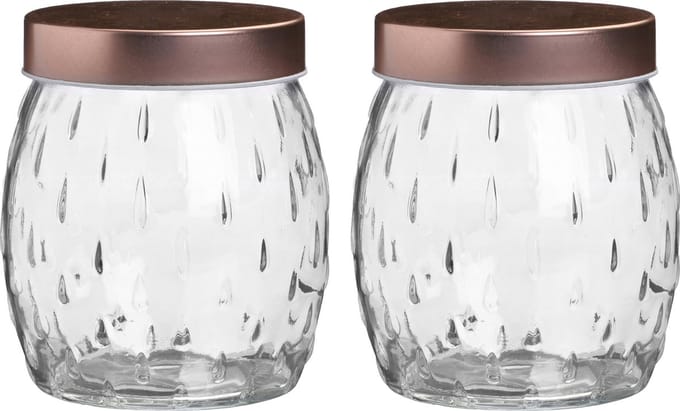 Voorraadpot/bewaarpot Beau - 2x - 1.2L - glas - koperen deksel - D13 x H15 cm