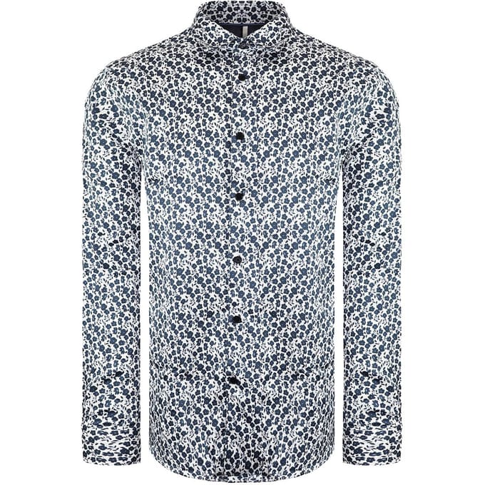 Ted Baker Capua Heren Wit/Navy Ditsy Bloemen Overhemd