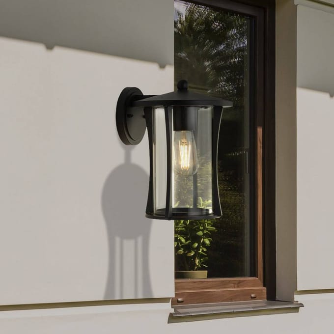 Searchlight Pagoda buitenwandlamp, IP44, zwart, metaal, E27