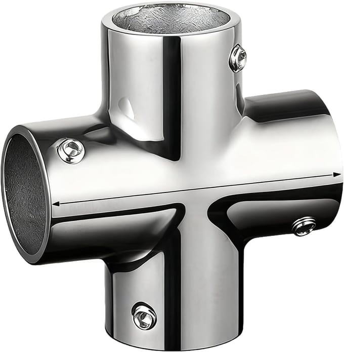 Bootleuning Verbinder - Maritieme Connector - Jacht Constructie - Vierweg Hoek - 22 mm Buis - Zilver