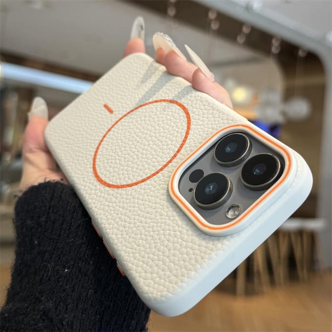 Luxe Lychee Leer Voor Magsafe Telefoonhoesje Voor iPhone 11 12 13 14 15 16 Pro Max Plus Mat Magnetische Volledige Bescherming Achterkant For iPhone 16 Pro white
