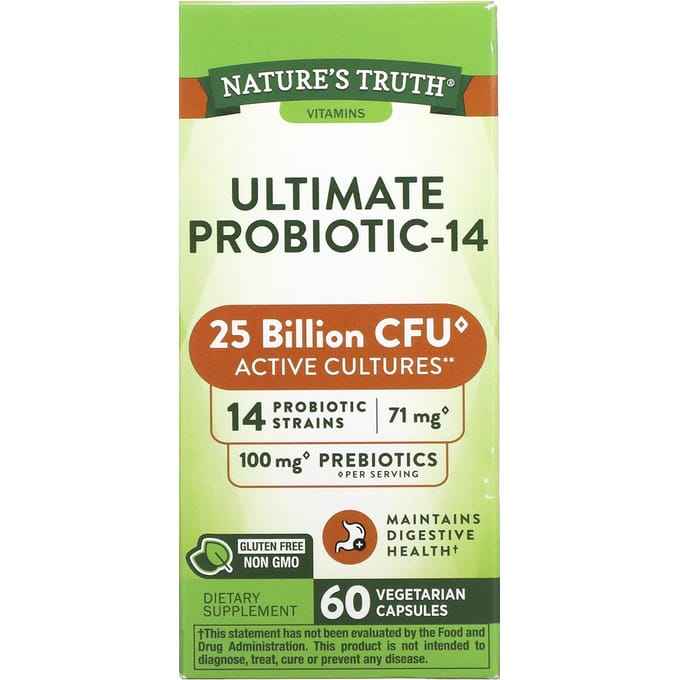 Nature's Truth, Ultimate Probiotic-14, 25 miljard KVE, 60 plantaardige capsules