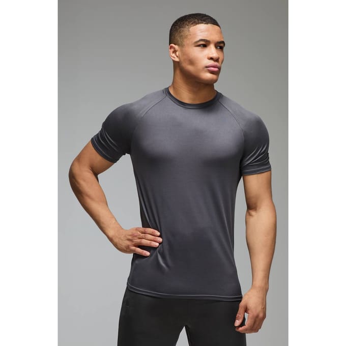 Heren Actieve Lichtgewicht Essentials Gym Regular Fit Raglan T-shirt | Charcoal | Size Medium