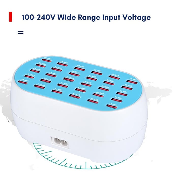 Multipoort USB-oplader 30-poorts desktop USB-oplaadstation Hub 32A/160W vermogen 5V 1A-2.4A uitgang EU Plug wit