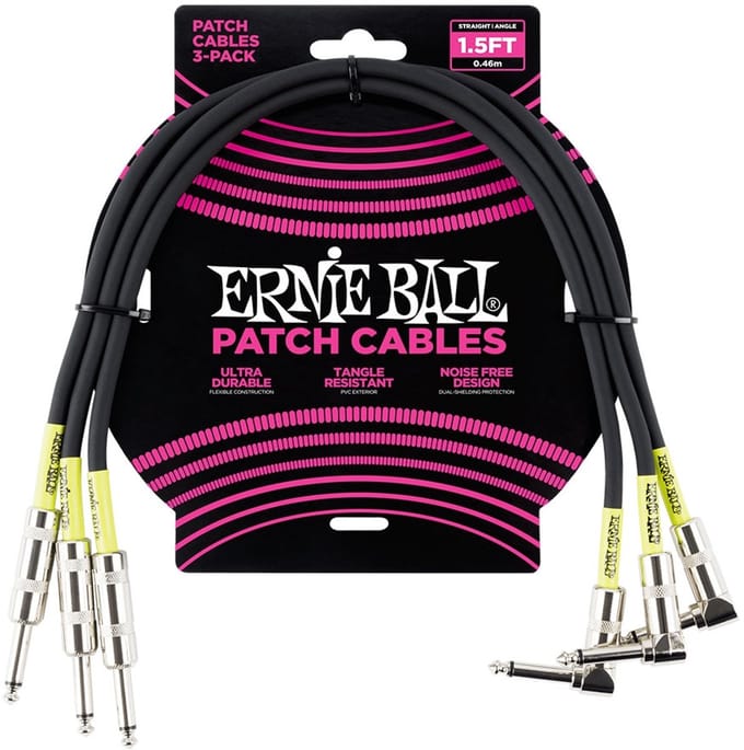 Ernie Ball 6076 Patchkabel Haaks - Recht Zwart 46cm 3-Pack