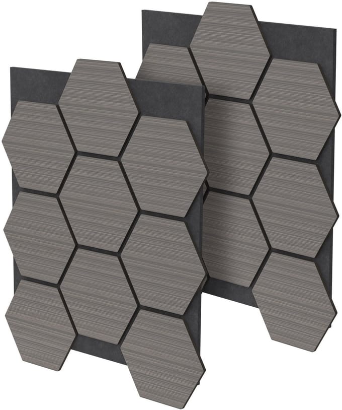 ML-Design set akoestische panelen hexagon MDF 2 stuks 66x81x2 cm grijs honingraat design geluidswerende wandpanelen geluidsabsorberende wandbekleding voor kantoor studio gaming geluidsisolatie muurdecoratie wandbekleding inclusief schroeven lijm