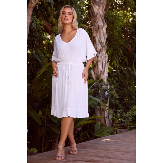 Yours Witte Strandjurk Van Kreukelstof Size 54-56