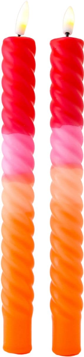 LED Dinerkaarsen Rood Roze met Kleurverloop Gedraaid - Set van 2 - Incl. Batterij - Aifcandles