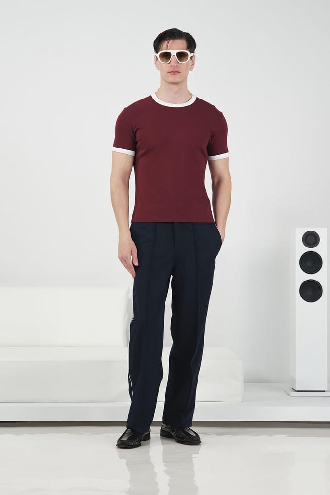 Slim Fit Crew Neck T-shirt met Contrasterende Bies