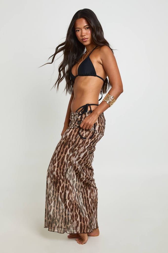 boohoo Dames Luipaardprint Doorzichtige Mesh Strand Maxi Rok | Maat: 44