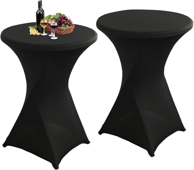 2 Stuks Stretch Statafelhoezen Rond 80 x 110 cm Zwart Wasbaar Spandex