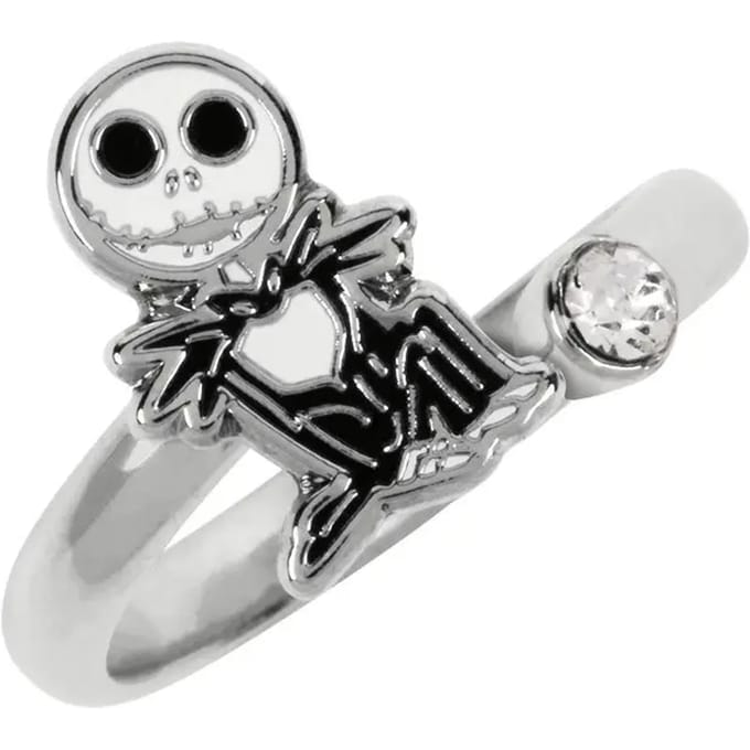 Disney Nightmare Before Christmas White & Black Silver Plated Clear Stone Ring