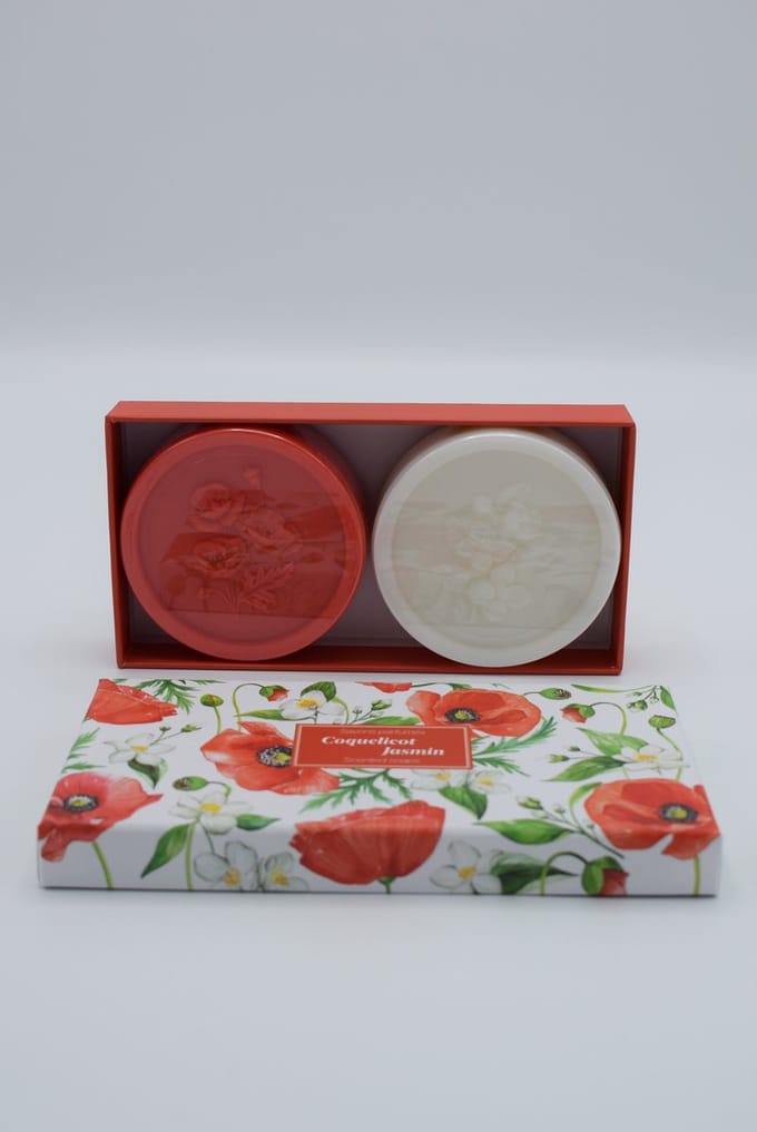 Geschenkdoos met 2 ronde zepen papaver en jasmijn Esprit Provence - luxe zeepgeschenk