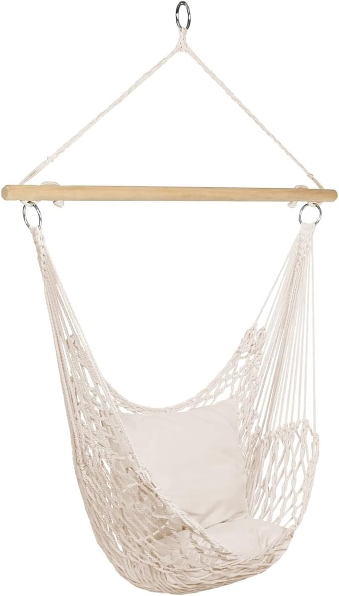 Hangstoel Macramé met 2 Comfortabele Kussens voor Binnen en Buiten