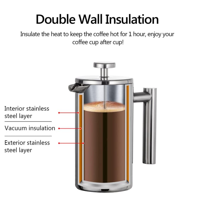 350 ml/800 ml/1000 ml Franse Pers Koffiezetapparaat Rvs Dubbelwandige Geïsoleerde Koffiezetapparaat Pot 800ml gray