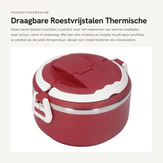Dailygoods- Lunchbox Roestvrij Staal - Draagbaar - Thermisch - Bento-Box - Voedselcontainer - Ergonomisch Handvat