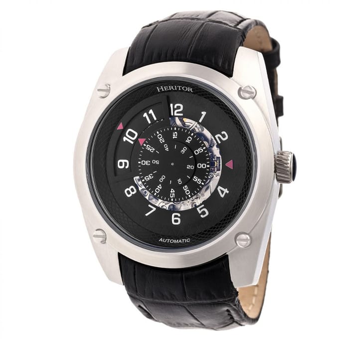 Heritor Automatic Daniels Semi-Skeleton Horloge met Leren Band - Zilver/Zwart