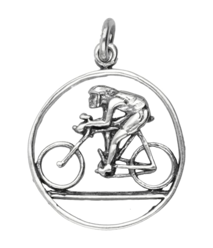 Zilveren Fietser in ring detail ketting hanger