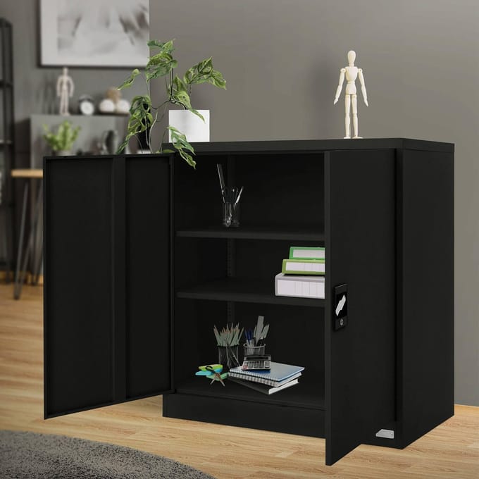 Afsluitbare archiefkast 90x40x90 cm zwart staal ML design