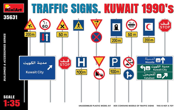 MiniArt Modelbouwpakket Militaire voertuigen - 35631 Traffic Signs - Kuwait 1990#039 Plastic - 1:35 - Modelbouw