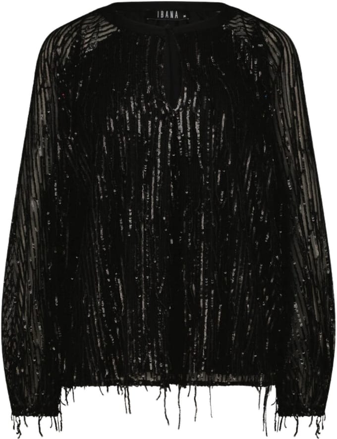Ibana - zwarte pailletten blouse Folette - maat XL