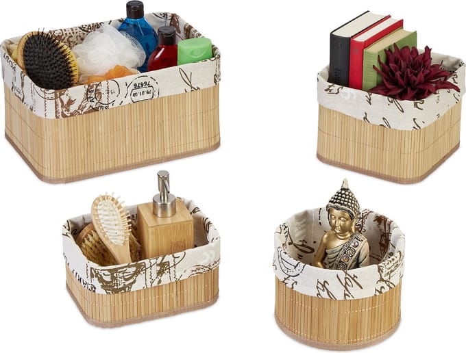 opbergmand bamboe - set van 4 - 4 groottes - toilet - badkamer - naturel-crème