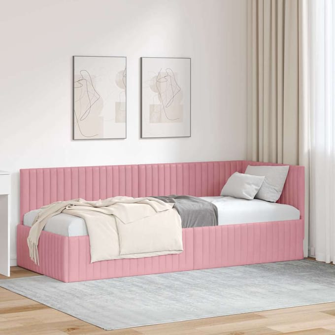 vidaXL - Hoek - Bed - Frame - Roze - 80 - x - 200 - cm - Fluweel